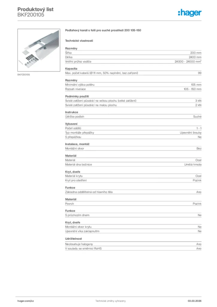 Obrázek Hager Product data sheet BKF200105 | Hager
