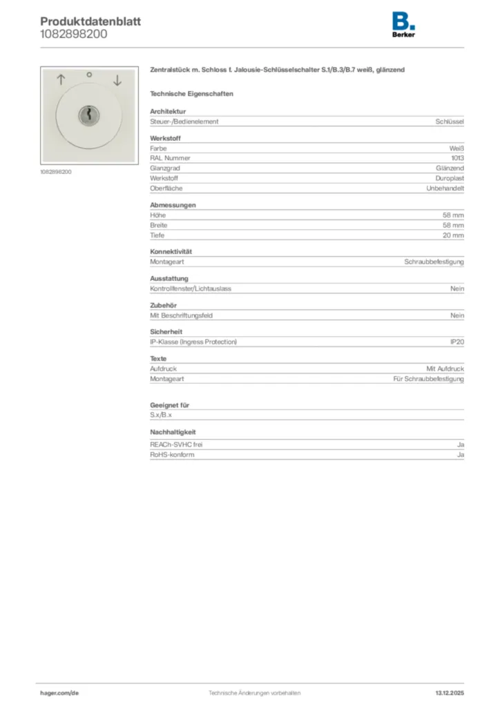 Berker Produktdatenblatt 1082898200