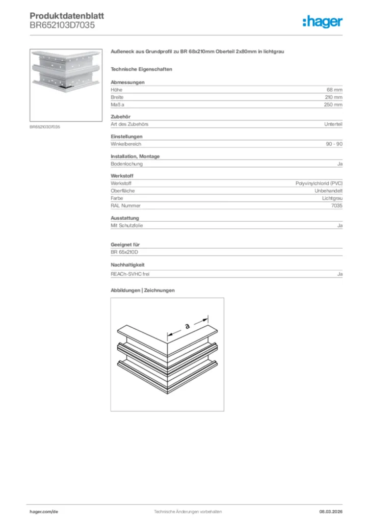 Bild Hager Produktdatenblatt BR652103D7035 | Hager Deutschland