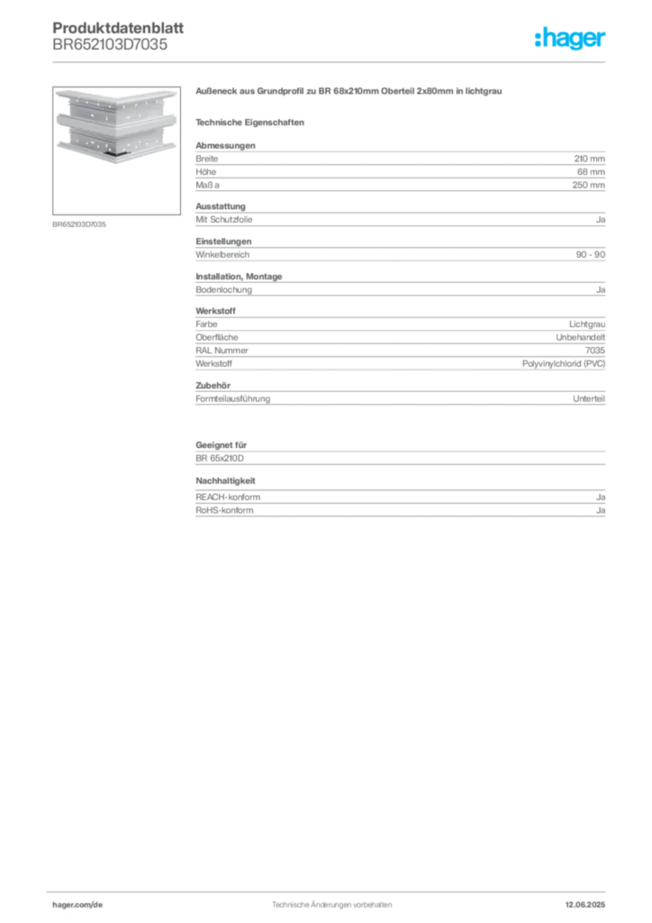 Bild Hager Produktdatenblatt BR652103D7035 | Hager Deutschland
