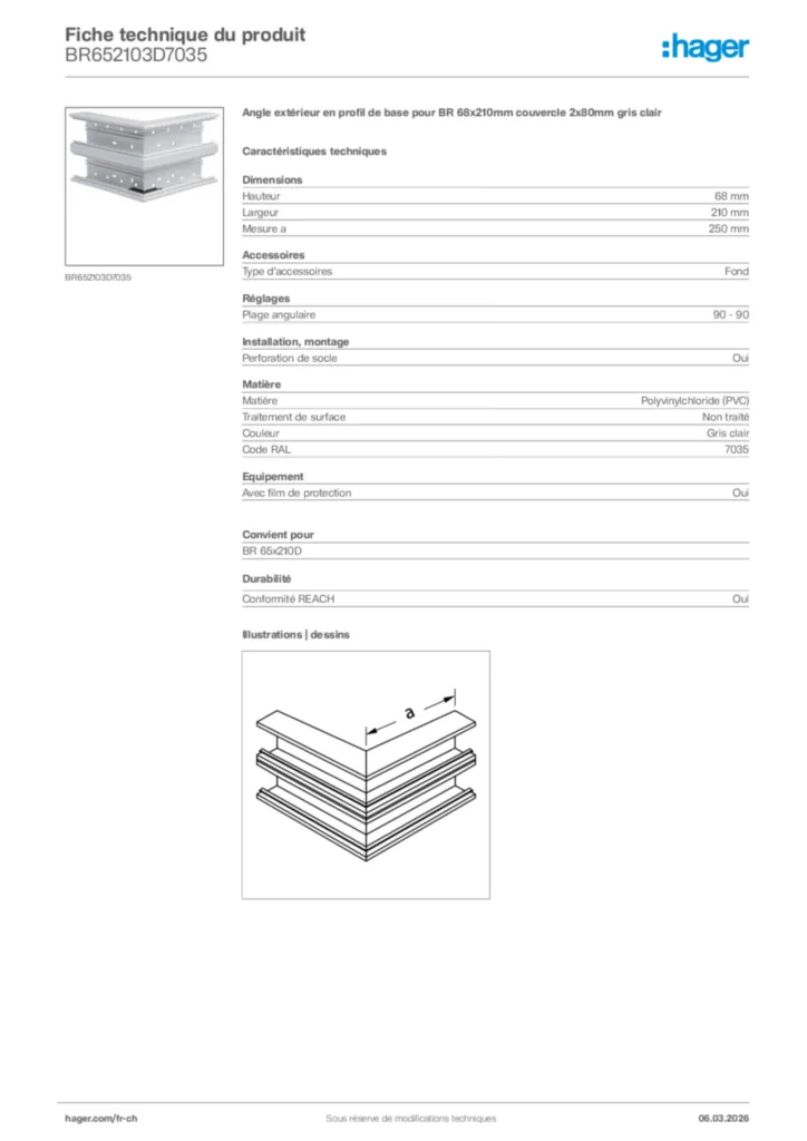 Image Hager Fiche technique du produit BR652103D7035 | Hager Suisse
