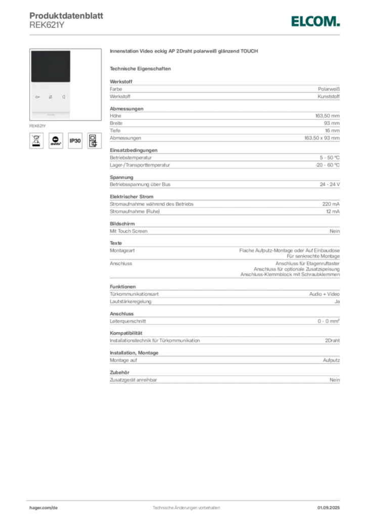 Elcom Produktdatenblatt REK621Y