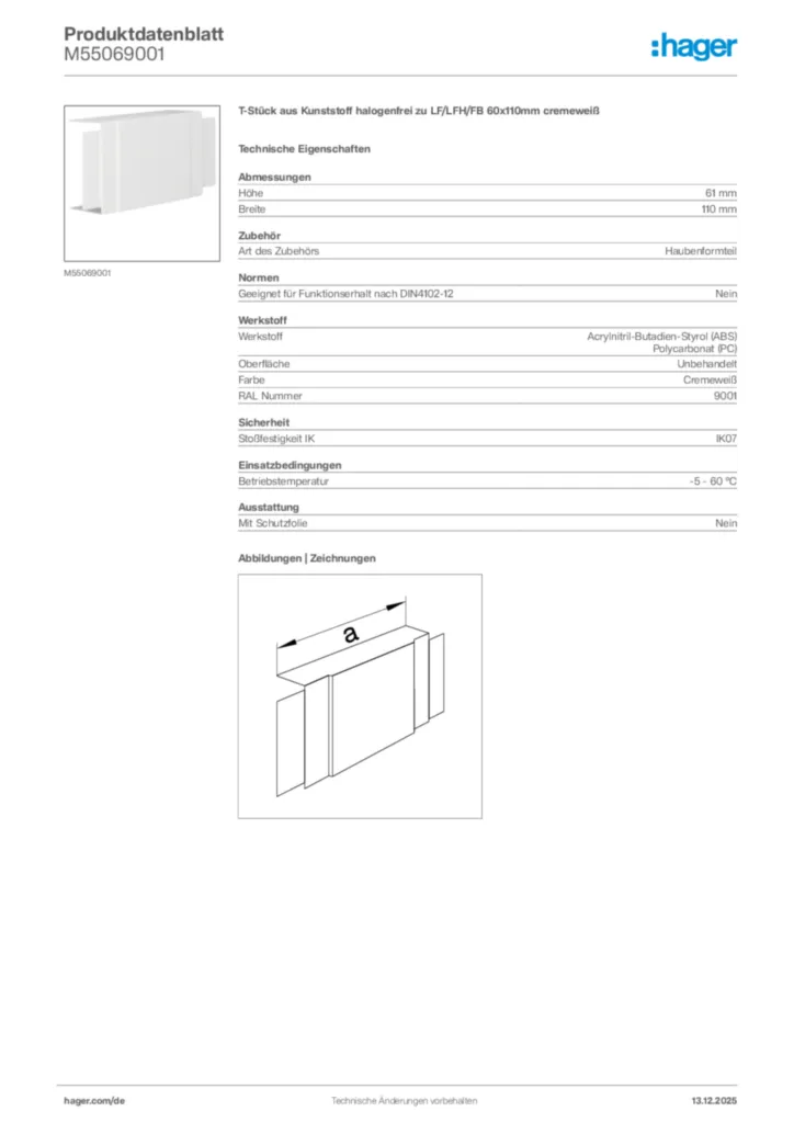 Bild Hager Produktdatenblatt M55069001 | Hager Deutschland