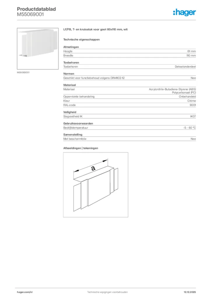 Afbeelding Hager Productdatablad M55069001 | Hager Nederland