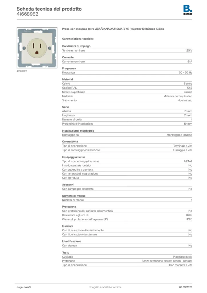 Immagine Berker Scheda tecnica del prodotto 41668982 | Hager Italia