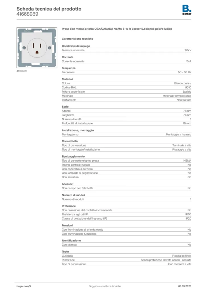 Immagine Berker Scheda tecnica del prodotto 41668989 | Hager Italia