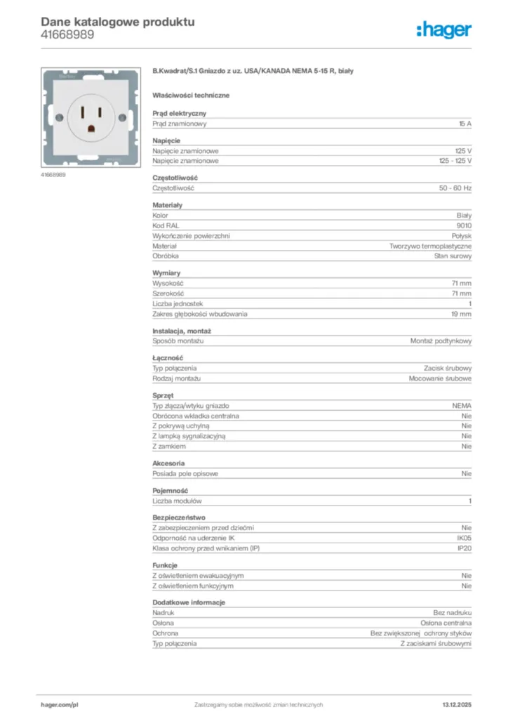 Zdjęcie Hager Karta katalogowa 41668989 | Hager Polska