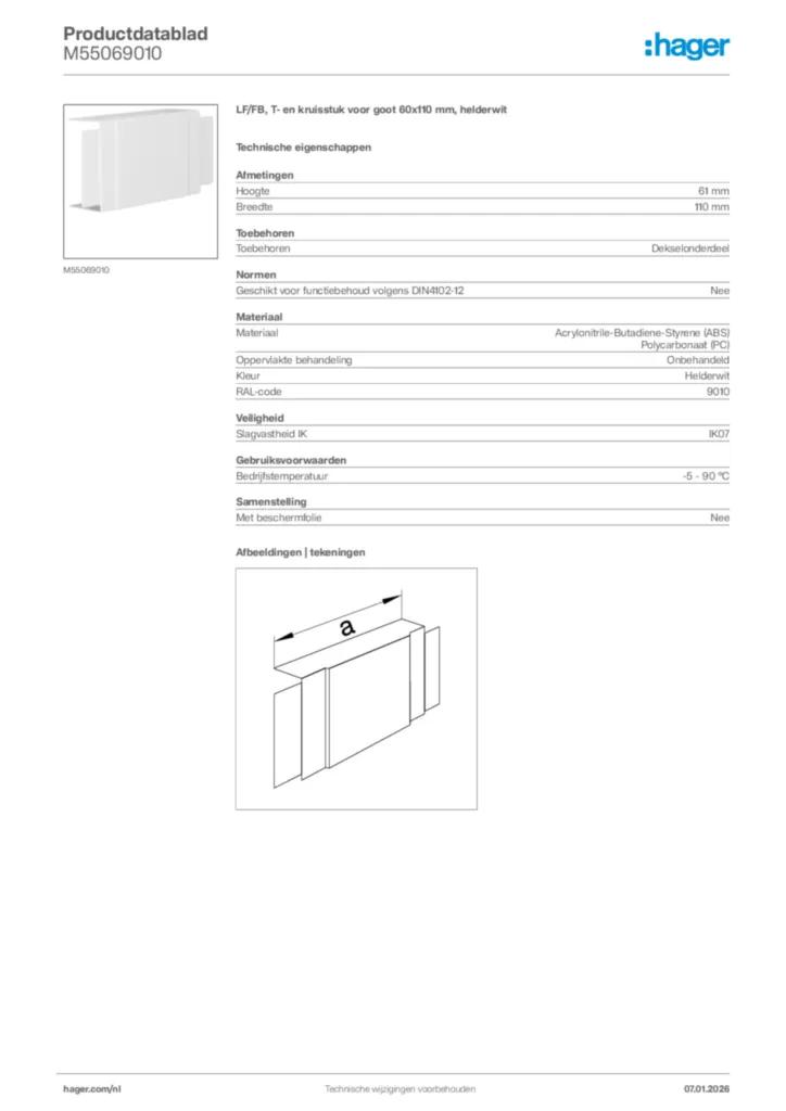 Afbeelding Hager Productdatablad M55069010 | Hager Nederland