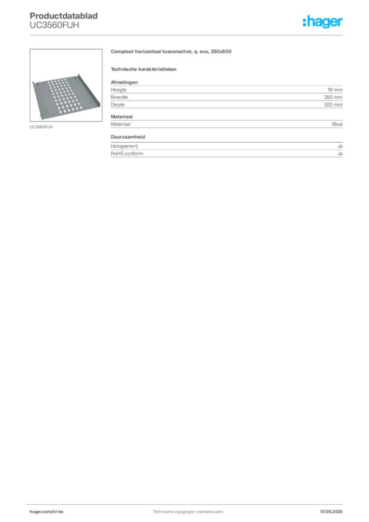 Afbeelding Hager Productdatablad UC3560FUH | Hager Belgium