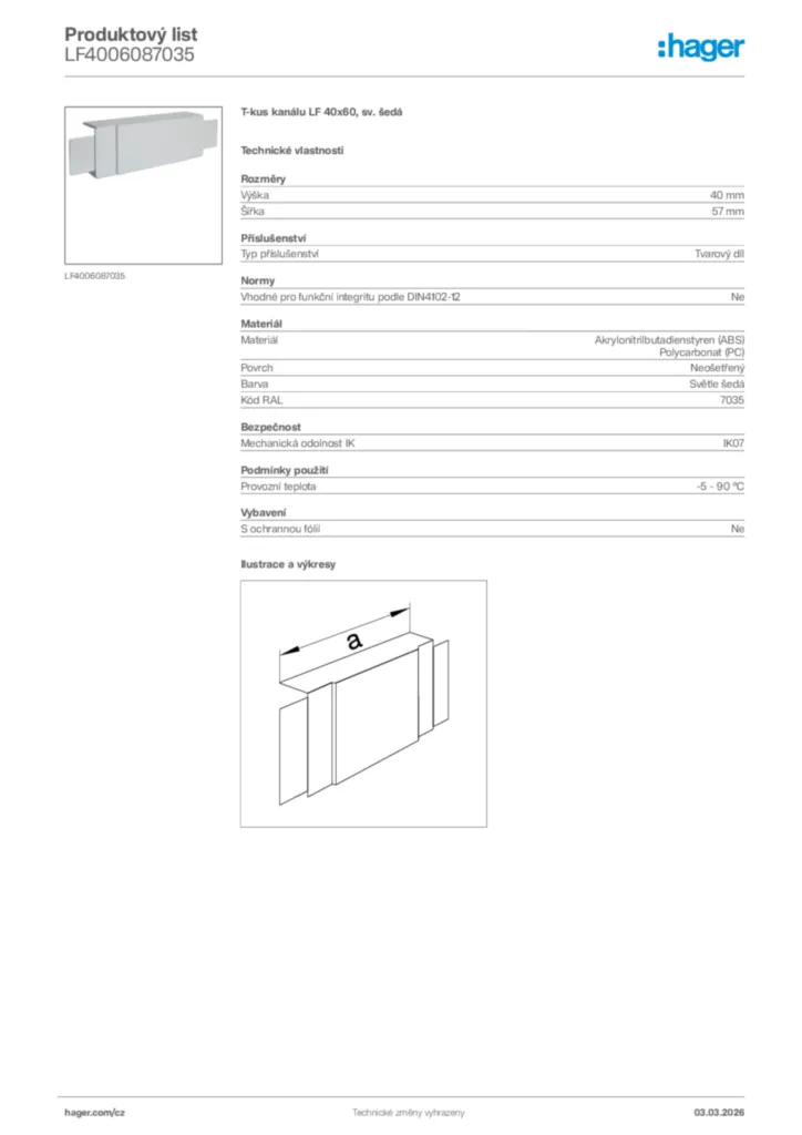 Obrázek Hager Product data sheet LF4006087035 | Hager