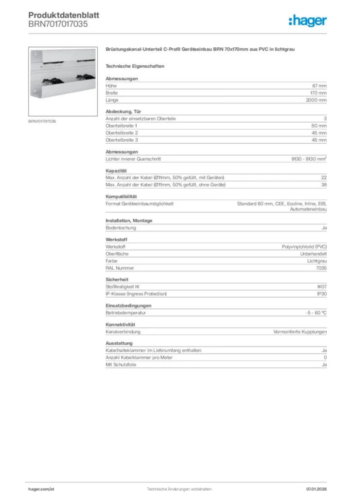 Bild Hager Produktdatenblatt BRN7017017035 | Hager Deutschland