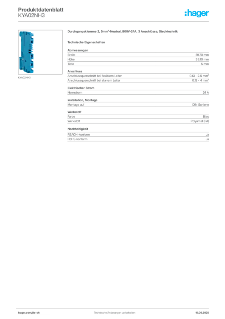 Bild Hager Produktdatenblatt KYA02NH3 | Hager Schweiz