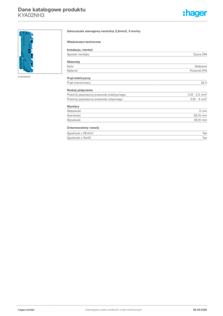 Zdjęcie Hager Karta katalogowa KYA02NH3 | Hager Polska