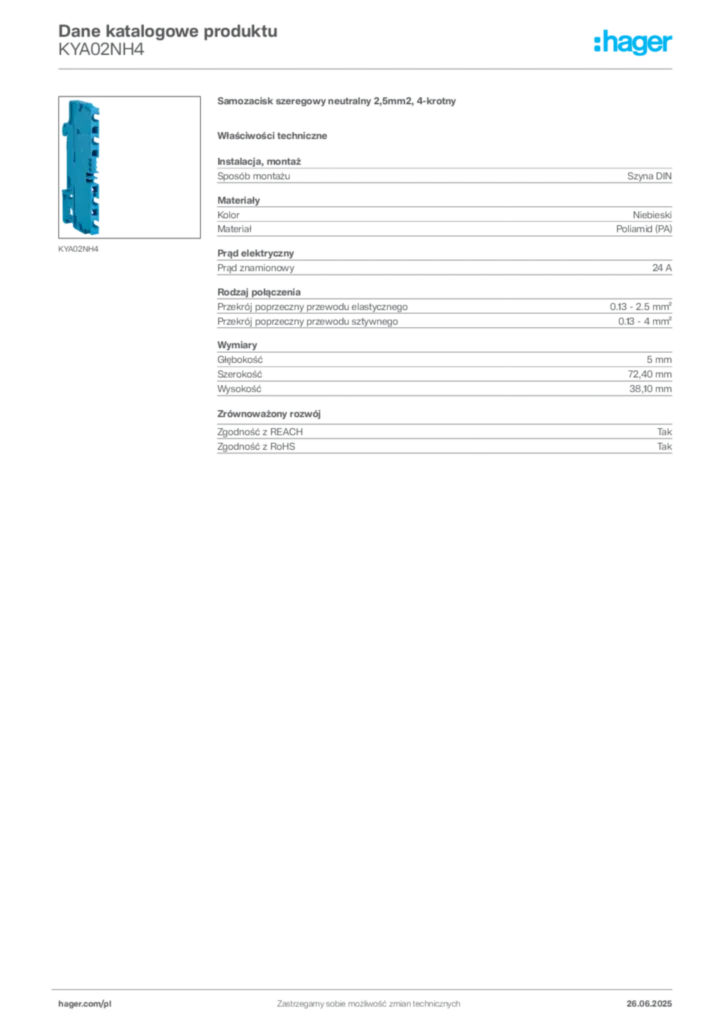 Zdjęcie Hager Karta katalogowa KYA02NH4 | Hager Polska