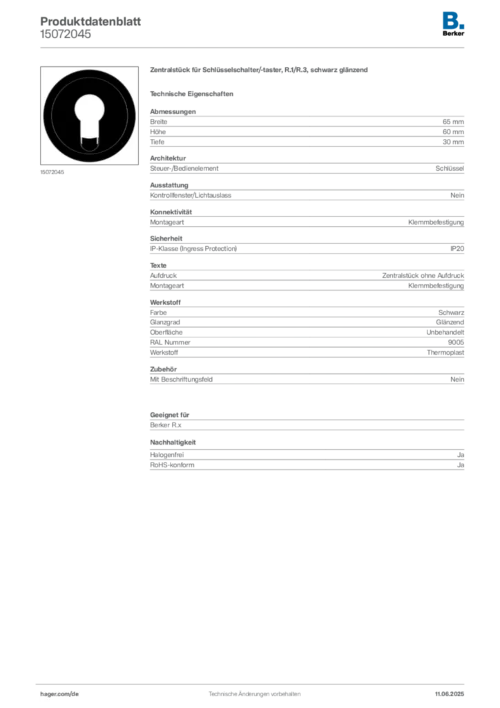 Bild Berker Produktdatenblatt 15072045 | Hager Deutschland