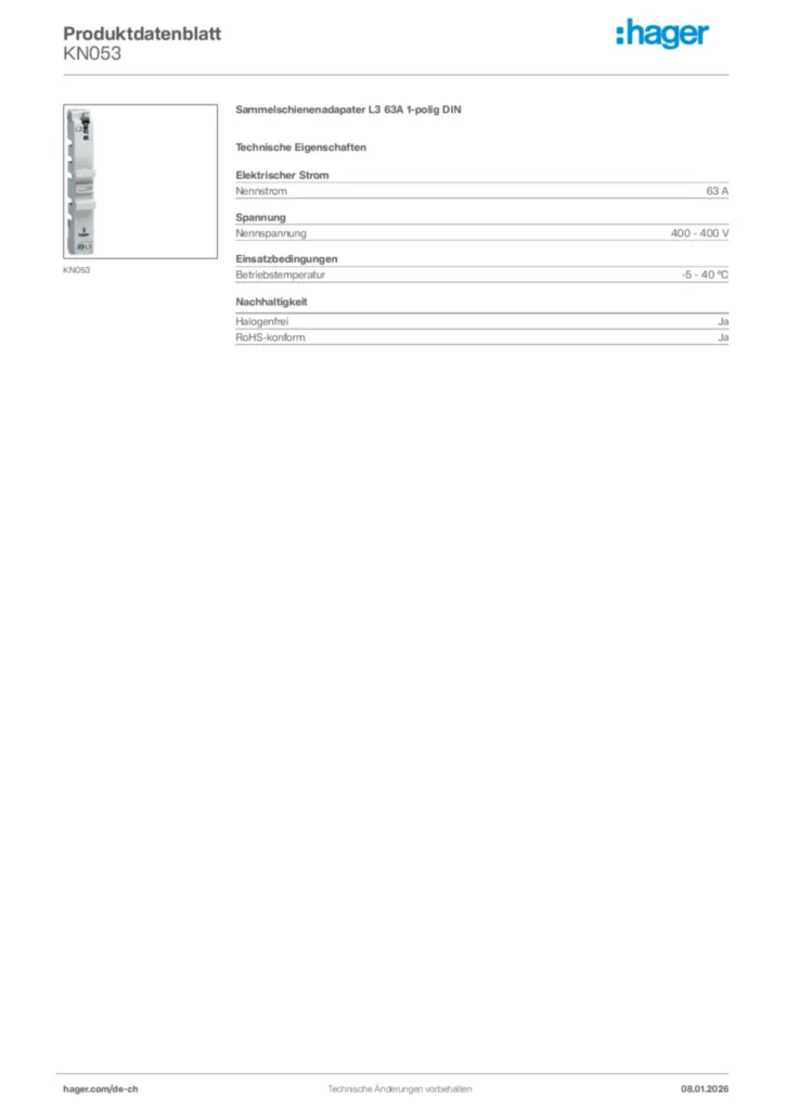 Bild Hager Produktdatenblatt KN053 | Hager Schweiz