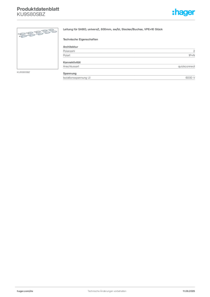 Bild Hager Produktdatenblatt KU9S80SBZ | Hager Deutschland