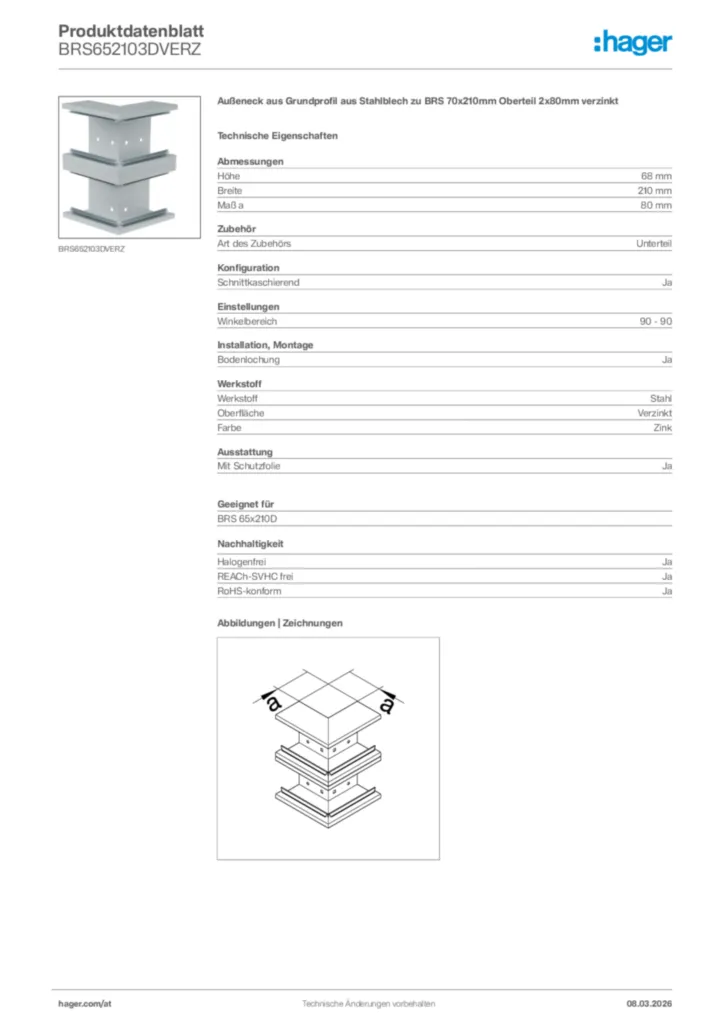 Bild Hager Produktdatenblatt BRS652103DVERZ | Hager Deutschland