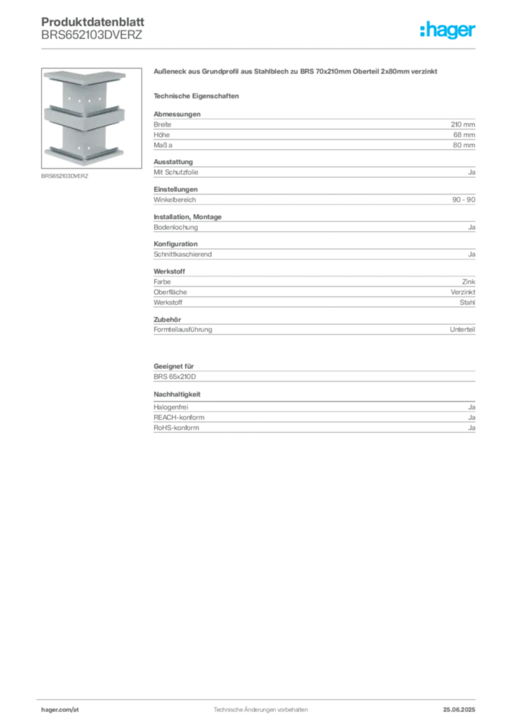 Bild Hager Produktdatenblatt BRS652103DVERZ | Hager Deutschland