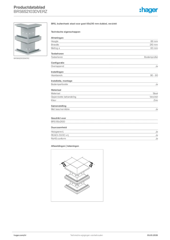 Afbeelding Hager Productdatablad BRS652103DVERZ | Hager Nederland