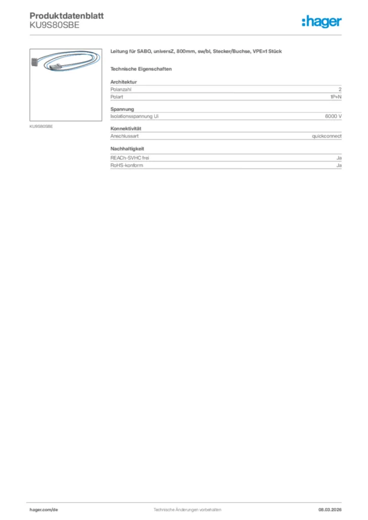 Bild Hager Produktdatenblatt KU9S80SBE | Hager Deutschland