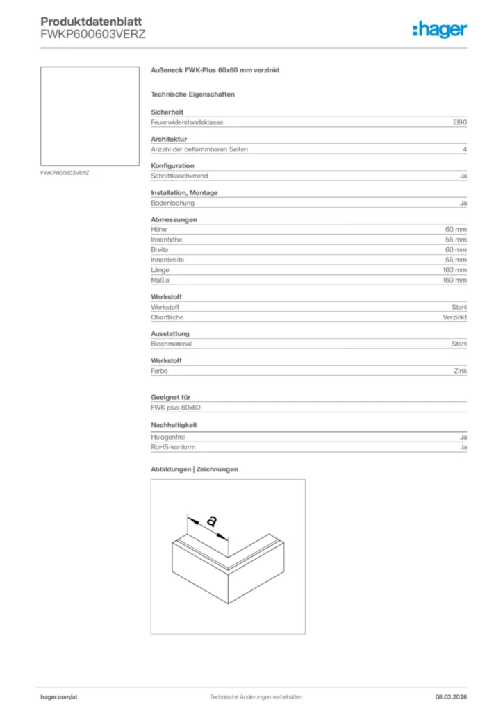 Bild Hager Produktdatenblatt FWKP600603VERZ | Hager Deutschland
