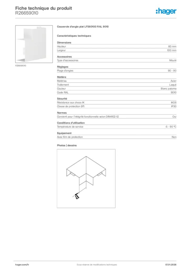 Image Hager Fiche technique du produit R26659010 | Hager France