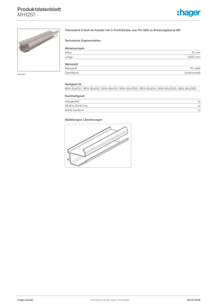 Bild Hager Produktdatenblatt MH1257 | Hager Deutschland