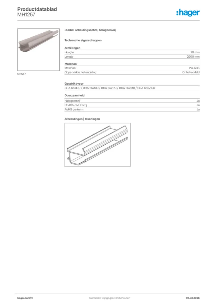 Afbeelding Hager Productdatablad MH1257 | Hager Nederland