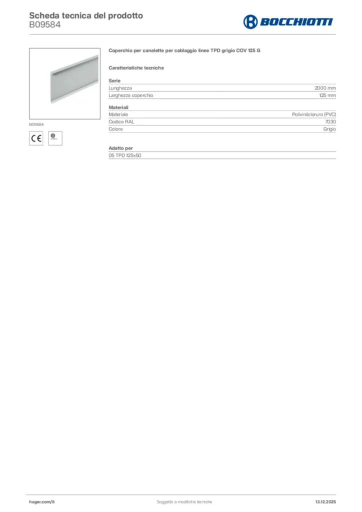 Immagine Bocchiotti Scheda tecnica del prodotto B09584 | Hager Italia