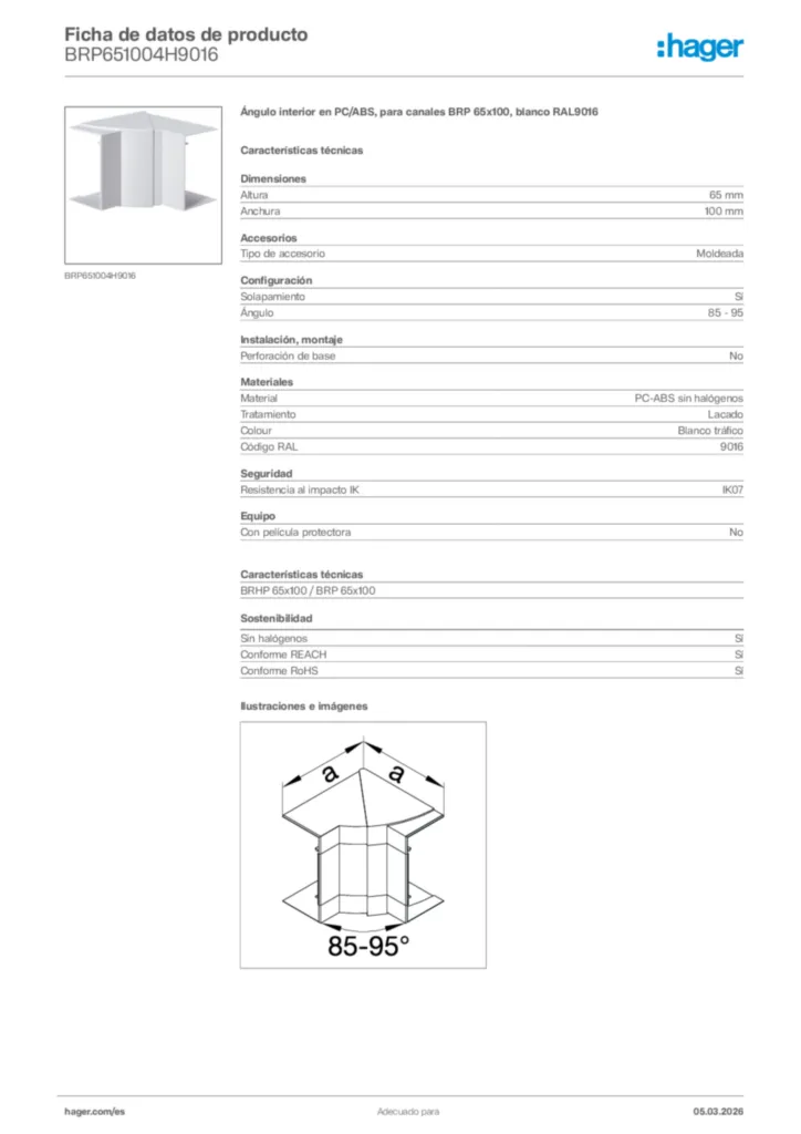 Imagen Hager Ficha de datos de producto BRP651004H9016 | Hager España