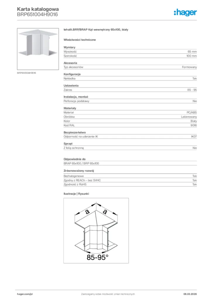 Zdjęcie Hager Karta katalogowa BRP651004H9016 | Hager Polska