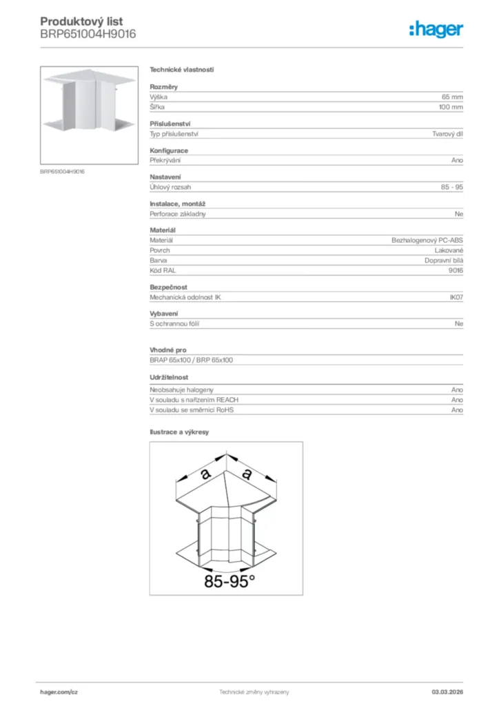 Obrázek Hager Product data sheet BRP651004H9016 | Hager