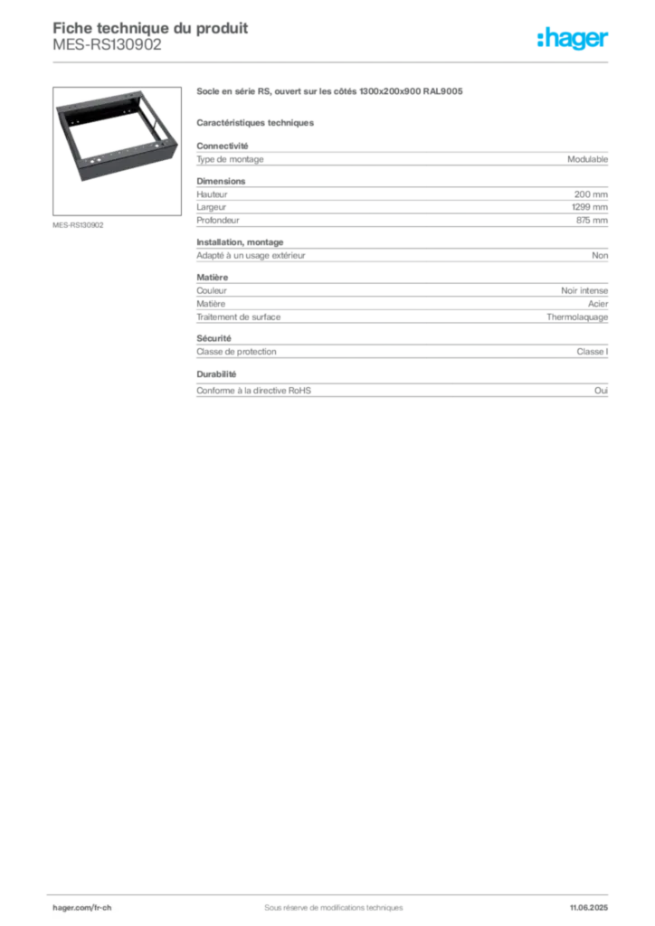 Image Hager Fiche technique du produit MES-RS130902 | Hager Suisse