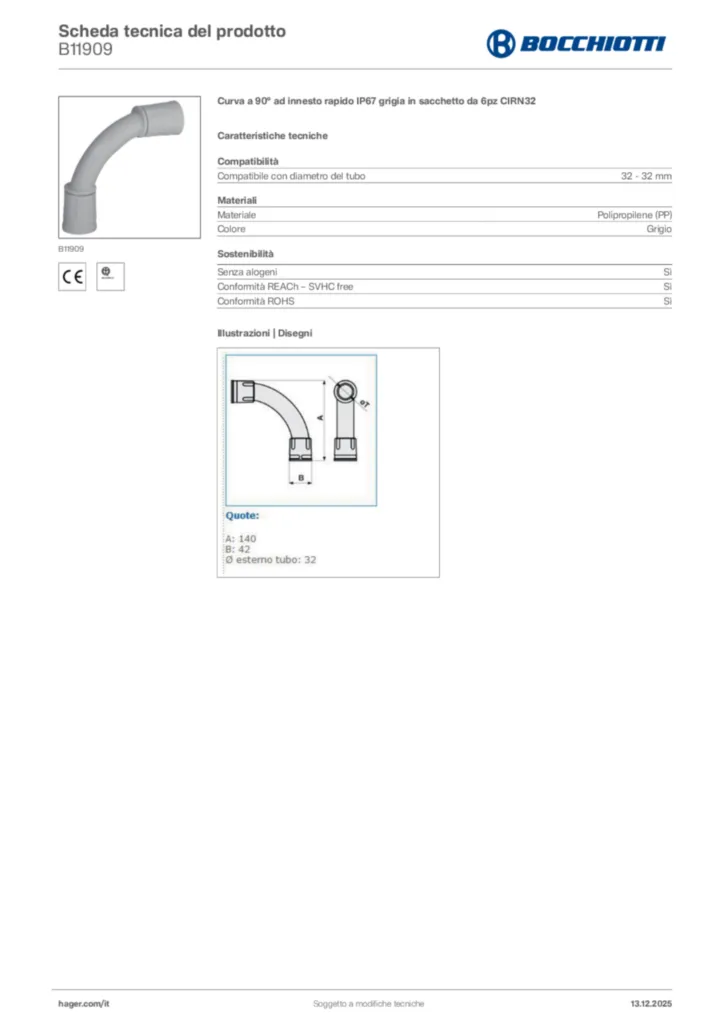 Immagine Bocchiotti Scheda tecnica del prodotto B11909 | Hager Italia