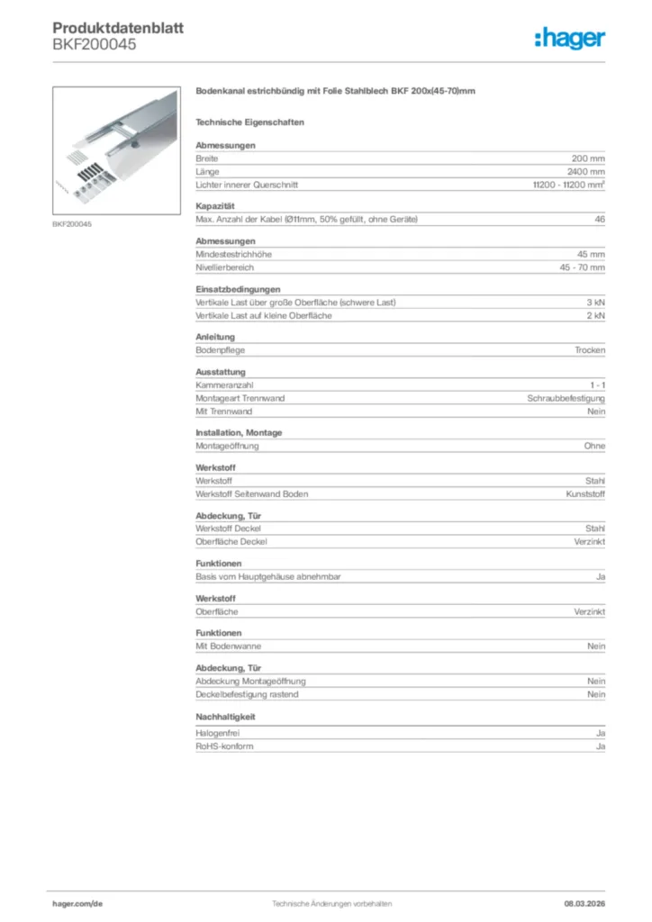 Bild Hager Produktdatenblatt BKF200045 | Hager Deutschland