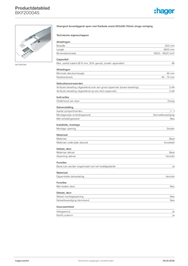 Afbeelding Hager Productdatablad BKF200045 | Hager Nederland