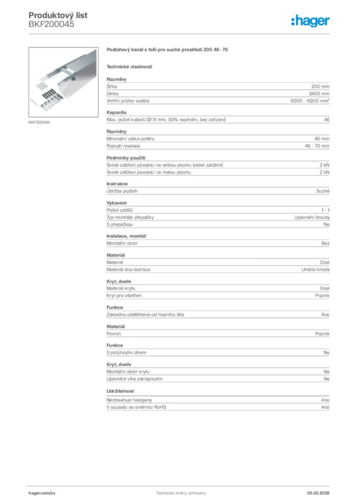 Obrázek Hager Product data sheet BKF200045 | Hager