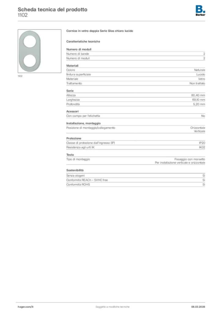 Immagine Berker Scheda tecnica del prodotto 1102 | Hager Italia