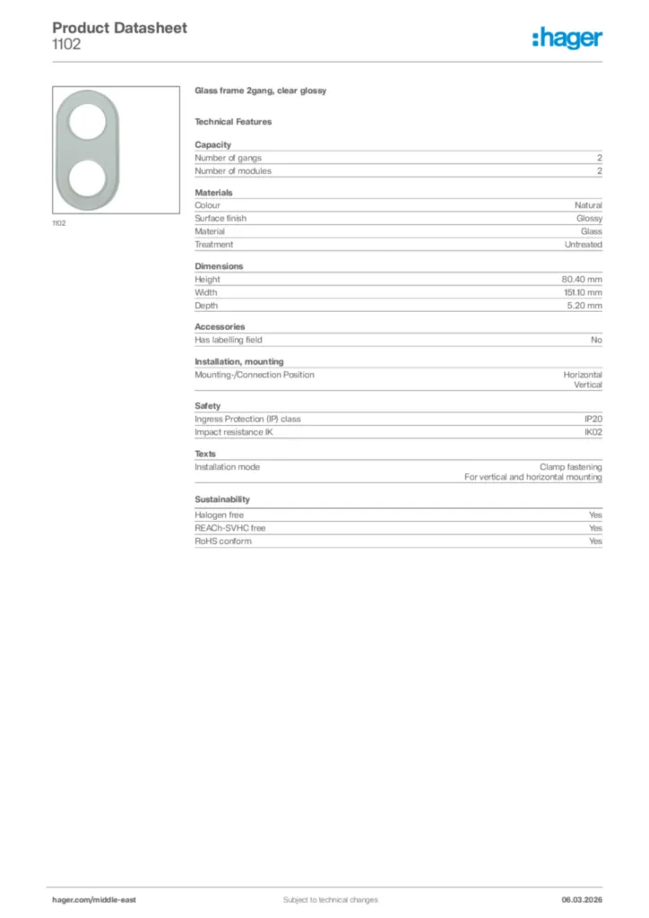 Image Hager Product data sheet 1102  | Hager