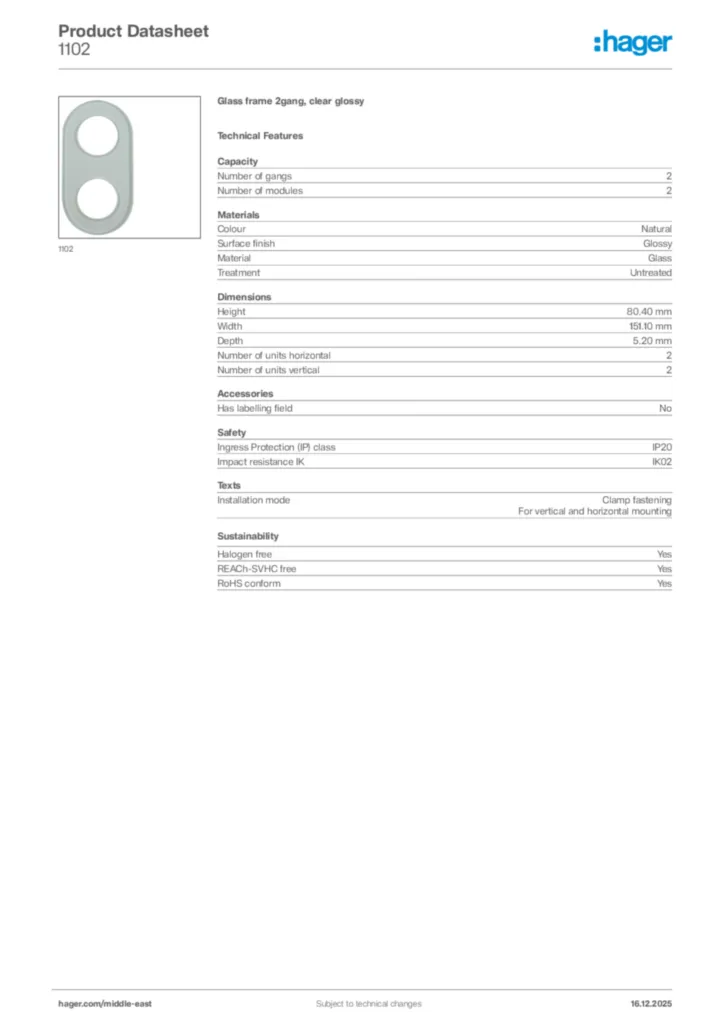 Image Hager Product data sheet 1102  | Hager