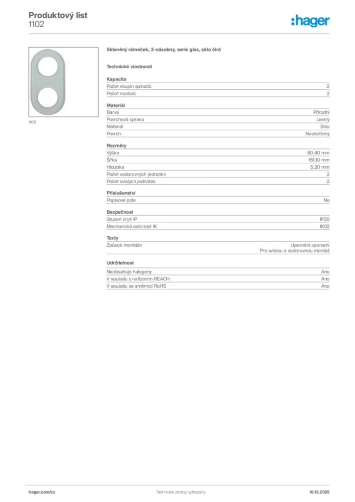 Obrázek Hager Produktový list 1102 | Hager