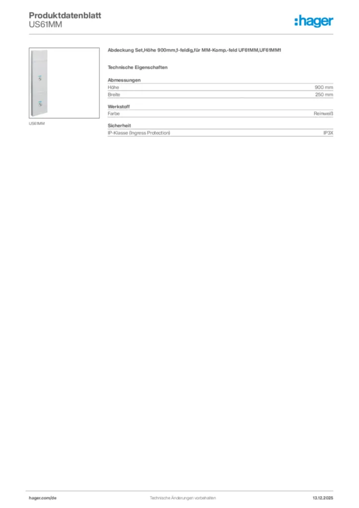 Bild Hager Produktdatenblatt US61MM | Hager Deutschland