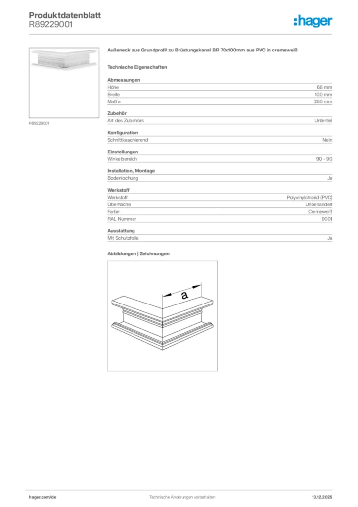 Bild Hager Produktdatenblatt R89229001 | Hager Deutschland