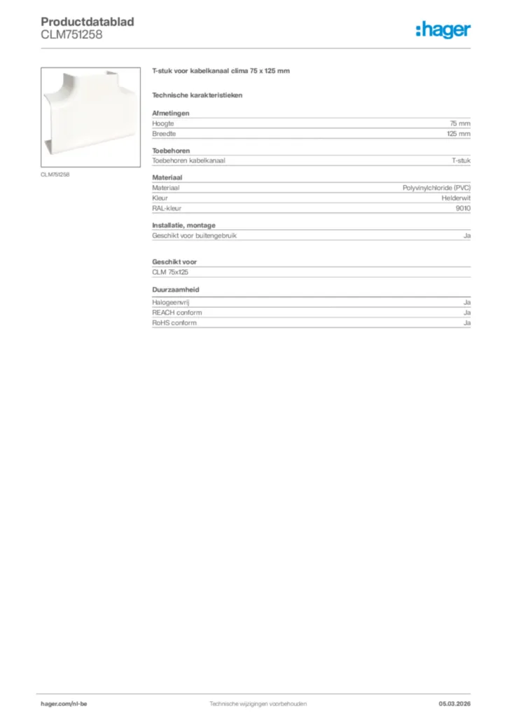 Afbeelding Hager Productdatablad CLM751258 | Hager Belgium