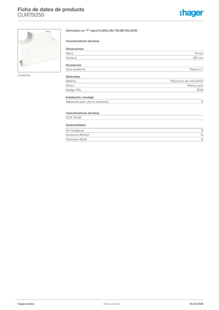 Imagen Hager Ficha de datos de producto CLM751258 | Hager España