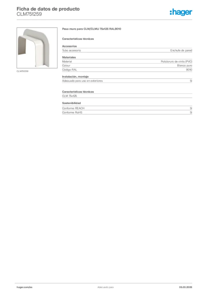 Imagen Hager Ficha de datos de producto CLM751259 | Hager España