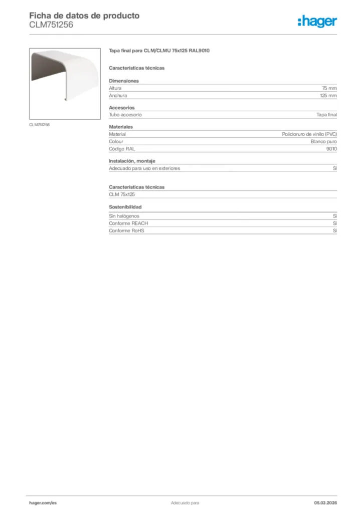 Imagen Hager Ficha de datos de producto CLM751256 | Hager España