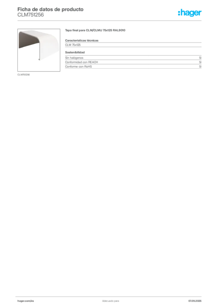 Imagen Hager Ficha de datos de producto CLM751256 | Hager España