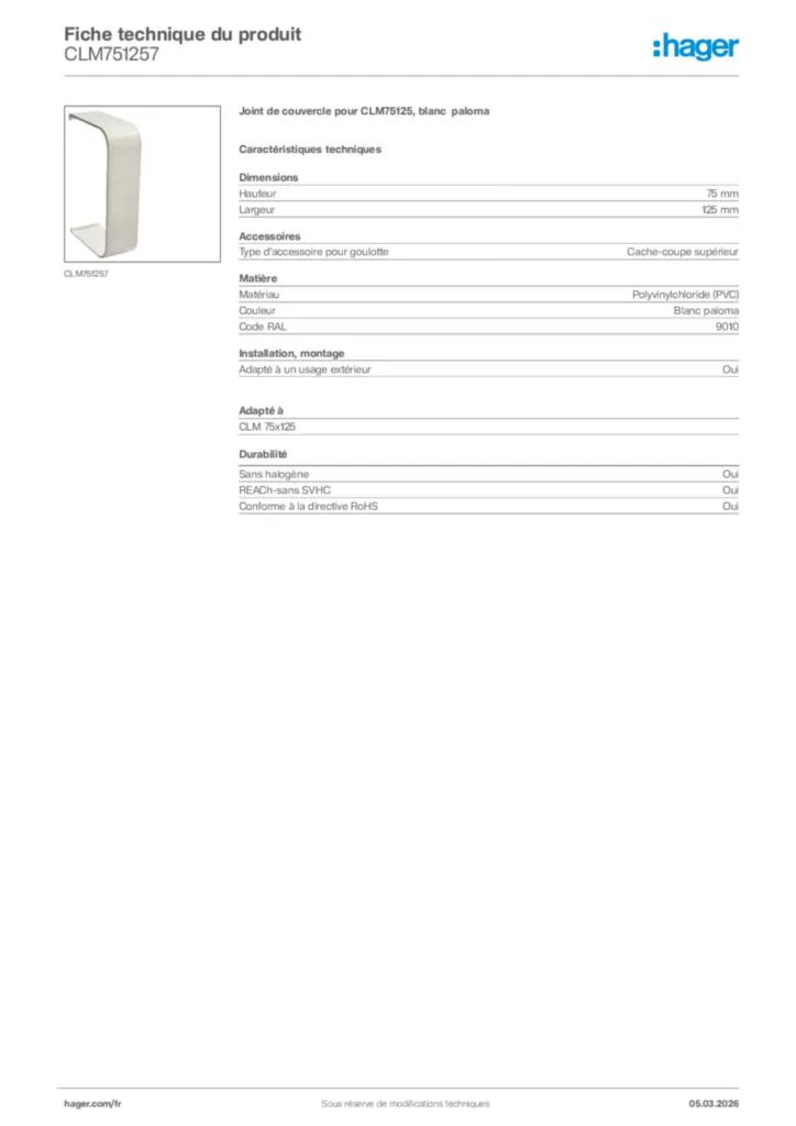 Image Hager Fiche technique du produit CLM751257 | Hager France